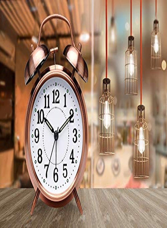 Florastic Old Style Metal Twin Bell Alarm Clock with Night LED Display for Heavy Sleepers (Copper) - Image 3